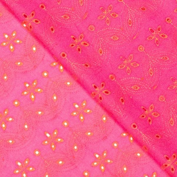 Baumwolle mit floraler Lochstickerei pink orange - luftig, weich & wunderschön