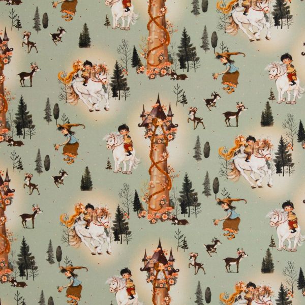 Baumwolle Märchen Rapunzel dusty green - Serie Fairy Tale von Swafing