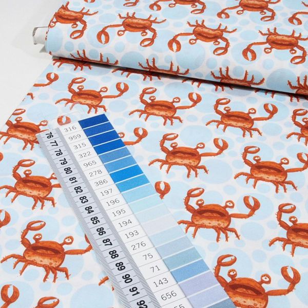 Baumwolle Krabben auf hellblauen Bubbles maritim - Crabbies Lobster Strip