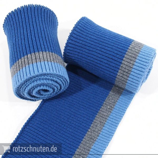 Strick Bündchen College blau grau hellblau Streifen – Rippbündchen BONNIE 100x8cm Retro