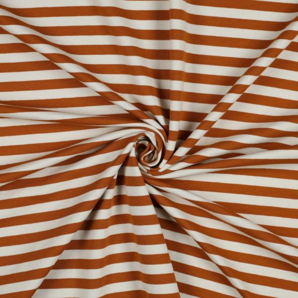 French Terry Streifen terracotta creme - Sommersweat Yarn Dyed Stripes light brown offwhite