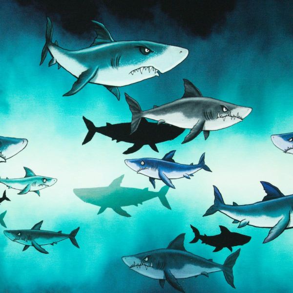 French Terry Shark Tank - Haifische - Salty Soul by Thorsten Berger - 85cm Panel