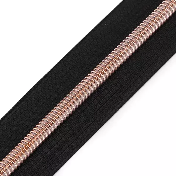 Reißverschluss endlos 5mm schwarz mit rosegold kupfer Spirale – Endlosreißverschluss SR5