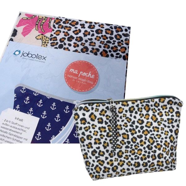 Näh dir eine WashBag • Leo Print hellbraun pink • Kulturtasche DIY Nähset Waschtasche