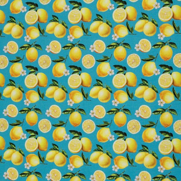 Dekostoff mit Zitronen gelb türkis - Baumwolle Canvas Matteo von Swafing
