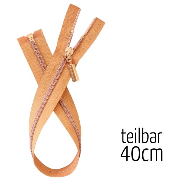 Reißverschluss gold metallic mit Ring teilbar 40cm lang für Jacken