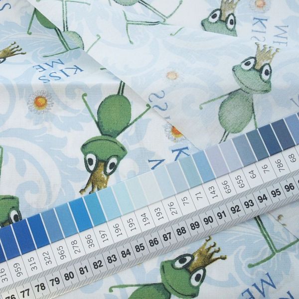 Baumwolle Froschkönig Gänseblümchen Kiss Me blau grün