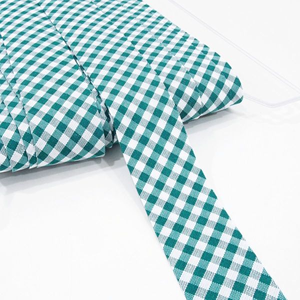 Breites Schrägband dunkelgrün kariert 60/30mm gefalzt – Fb. 60 Vichykaro grün