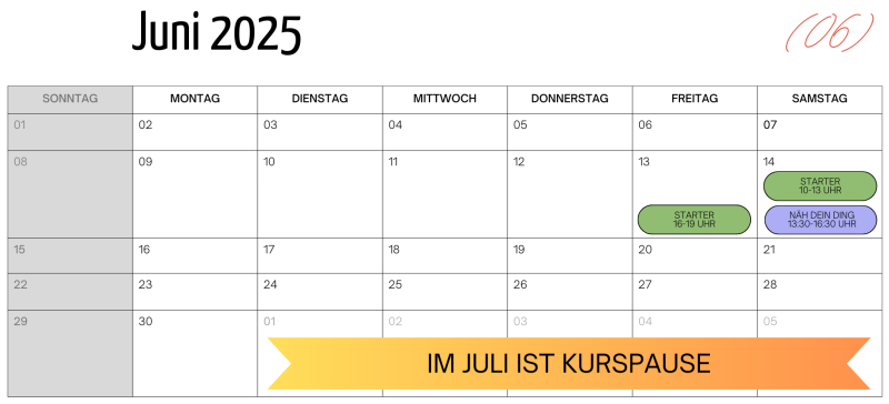 Nähkurstermine Juni 2025
