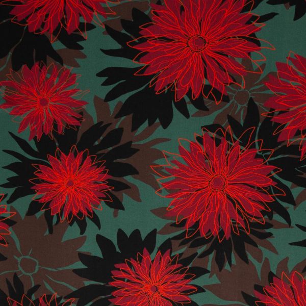 Viskose Kleider & Hosenstoff Blüten grün rot - Asteria by Thorsten Berger von Swafing