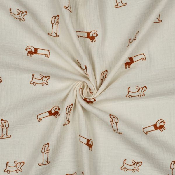 Musselin mit Stickerei Hunde – Double Gauze Embroidery Dogs aus 100% Baumwolle