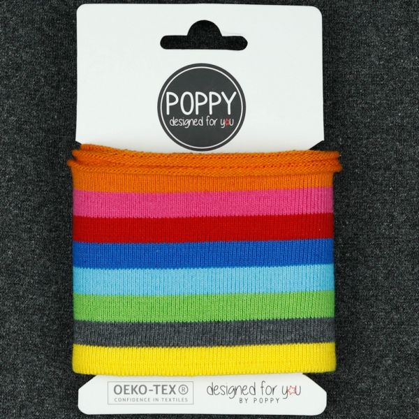 Cuffs Bündchen mit Regenbogen bunten Streifen breit für Hoodie & Co - 7cm hoch 135cm lang