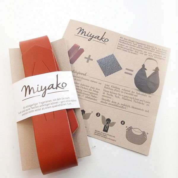 Miyako Taschengriff Leder terracotta - macht aus deinem Tuch eine Tasche Furoshiki