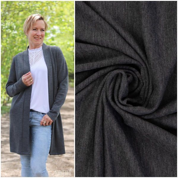 Weicher dünner Merinostrick dunkelgrau meliert - 100% Schurwolle Merino Strickstoff von Swafing