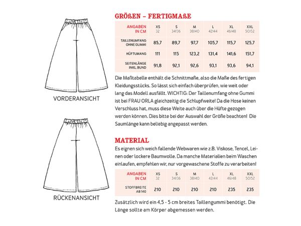 Schnittmuster FRAU ORLA • Hose mit extra weitem Bein - Hosenrock für Damen • Gr. XS-XXL