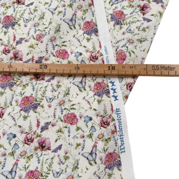 Baumwolle Schmetterlinge Blumenwiese - Serie Florenz von Westfalenstoffe
