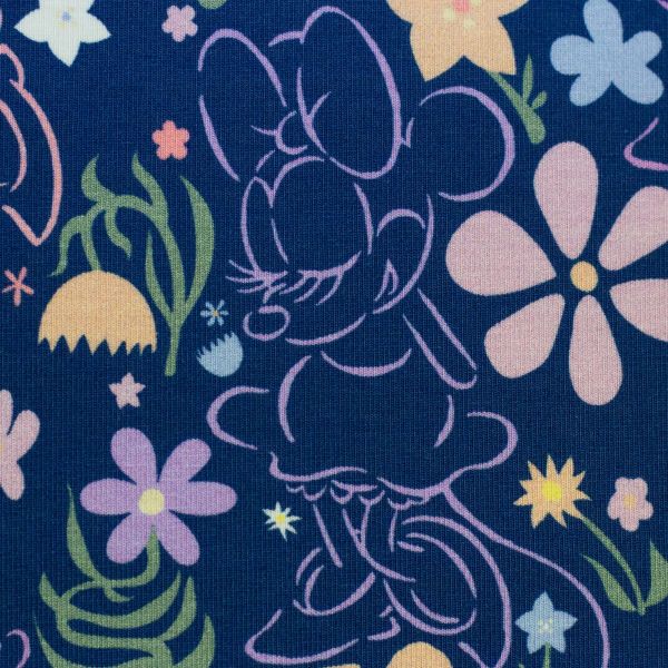 Jersey Daisy Duck & Minnie Maus Blumen Marineblau – Disney Stoffe von Swafing