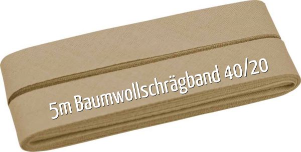 5m Schrägband aus Baumwolle beige - Baumwollschrägband 40/20/10