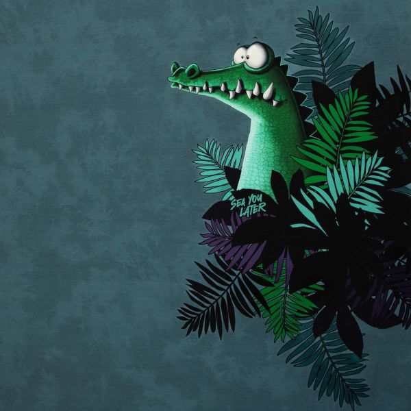 Jersey Krokodil Alligator Farn - Sea You Later by Thorsten Berger - 85cm Panel