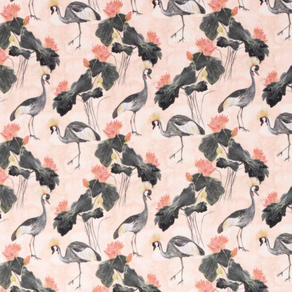 Rippjersey Kranich Seerosen Blüten coral – Serie Mia gerippter Jersey von Swafing