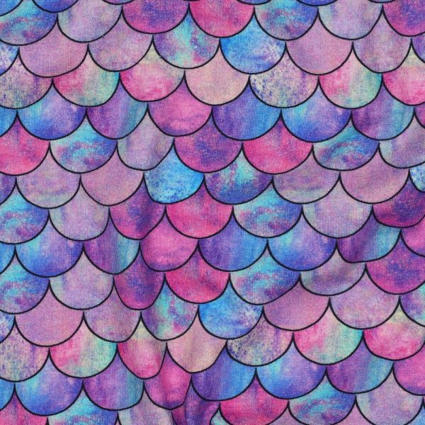 Baumwolljersey Mermaid Vibes – Bunte Schuppen in Pink, Blau & Lila