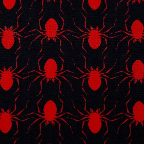 Baumwollstoff BOOO! Spinnen schwarz rot – Spooky Halloween Time mit Swafing