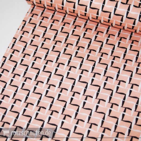 Stretch Baumwollsatin KATHY – Karo Gitter apricot marine