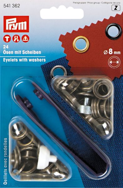 24 Ösen mit Scheiben 8mm altmessing - mit Werkzeug