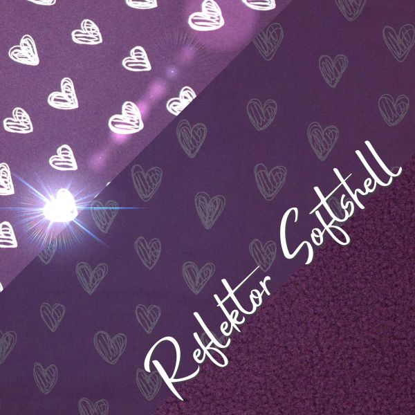 Softshell Herzen lila violett Reflektor Magic – reflektiert Licht im Dunkeln