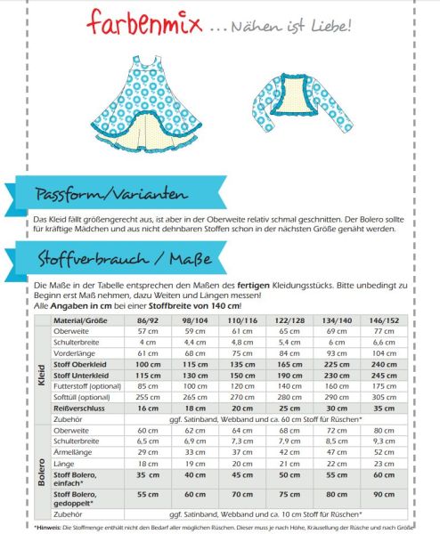 Schnittmuster Festtagskleid mit Bolero Willemintje von Farbenmix – Gr. 86-152