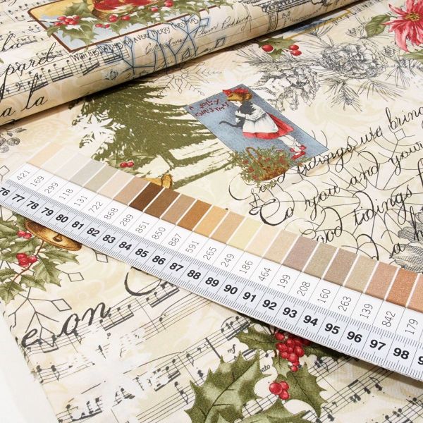 Baumwolle Retro Vintage Weihnachten beige - Marche de Noel