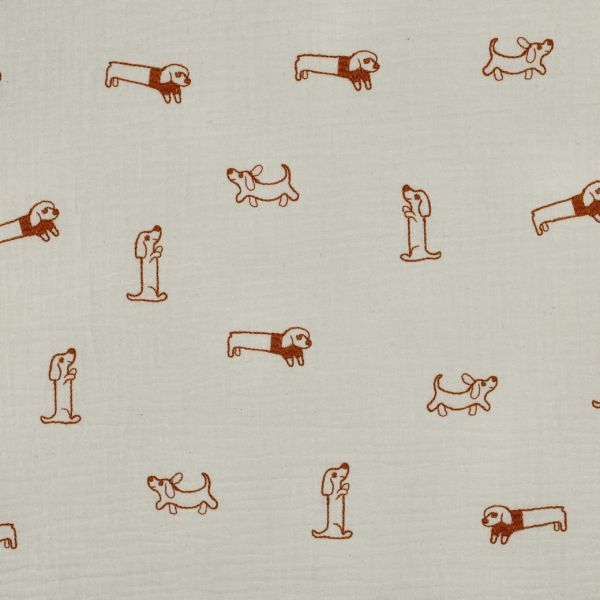 Musselin mit Stickerei Hunde – Double Gauze Embroidery Dogs aus 100% Baumwolle