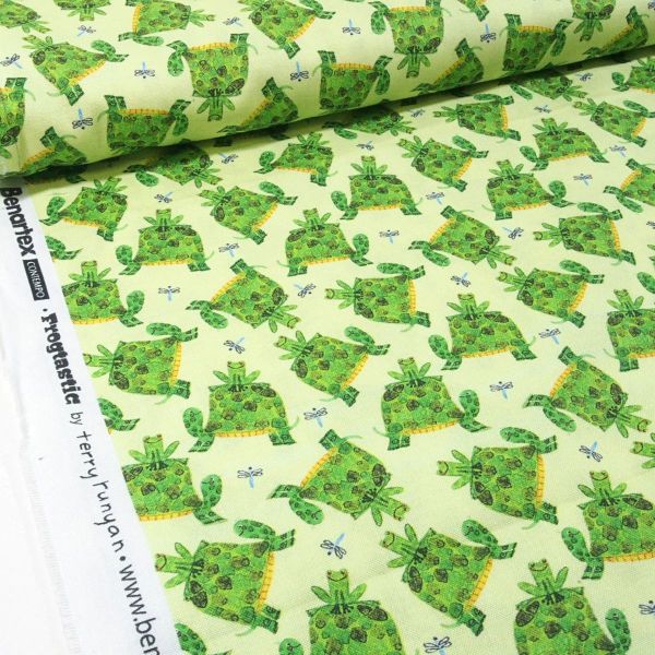 Baumwolle Schildkröte Frosch Libelle grün - Frogtastic Turtles and frogs lime