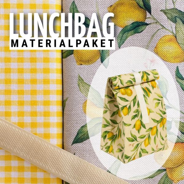 Materialpaket für eine Lunch Bag - Canvas Zitronen Vichy Karo gelb - Geschenkset
