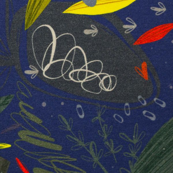 Sweat mit großem Blütenmuster abstrakt dunkelblau bunt - French Terry Femke von Swafing