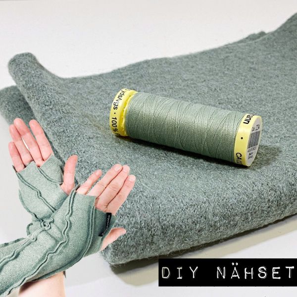 DIY Nähset für elegante Handstulpen in mint grün • gemütliche Handwärmer aus Merino Walk
