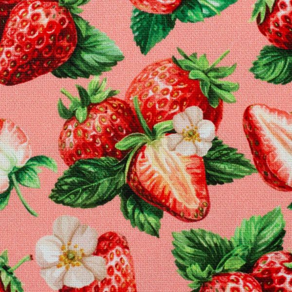 Dekostoff mit Edbeeren rosa rot - Baumwolle Canvas Matteo von Swafing