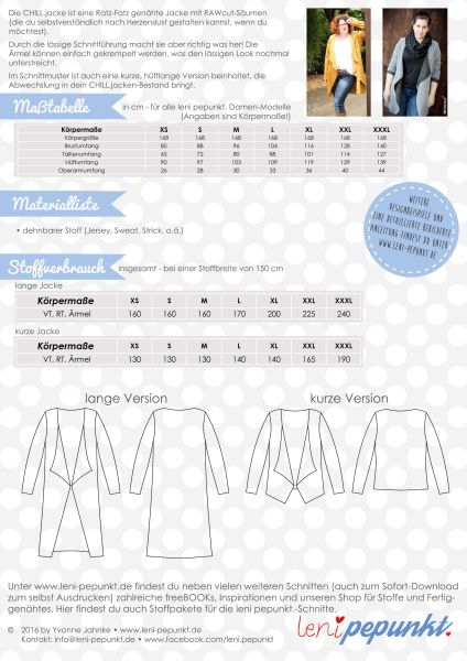 Schnittmuster CHILL.jacke - bequemer Cardigan mit Aufschlag Gr. XS-XXXL