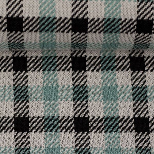 Strick Jacquard mit Karomuster in mint schwarz - Design Plaid by Käselotti von Swafing