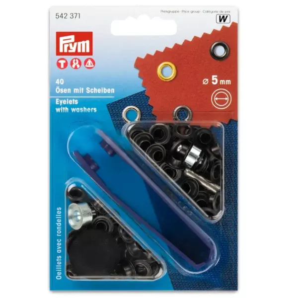 40 Ösen mit Scheiben 5mm schwarz brüniert - mit Werkzeug