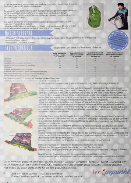 Schnittmuster MATCH.beutel - cooler Rucksack Matchsack Matchbeutel zum zuziehen