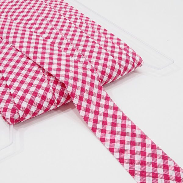 Breites Schrägband pink kariert 60/30mm gefalzt – Fb. 35 Vichykaro pink