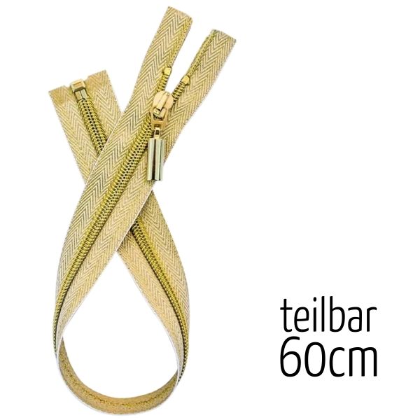 Reißverschluss gold metallic teilbar 60cm lang für Jacken