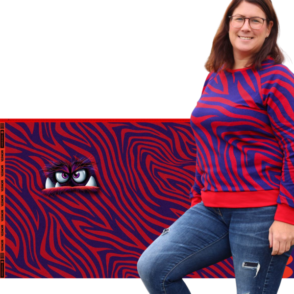 French Terry Monster rot violett - Serie Monstal by Thorsten Berger - 85cm Panel