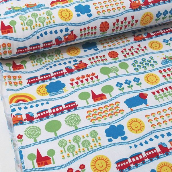 Jersey Eisenbahn - Retro Design Baumwolljersey byGraziela