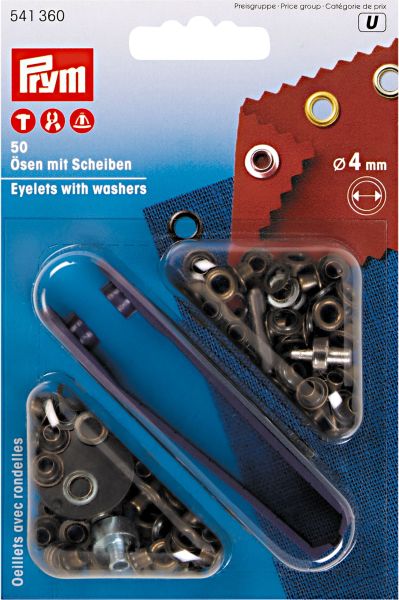 50 Ösen mit Scheiben 4mm altmessing - mit Werkzeug