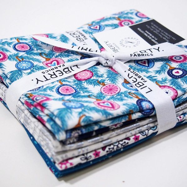 Fat Quarter Stoffpaket Liberty Fabrics Weihnachten petro blau silber - 5 Designs je 45x55cm