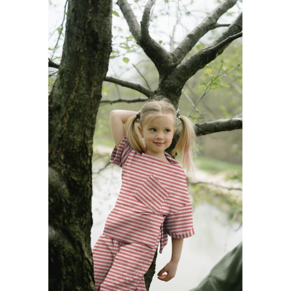 French Terry Streifen terracotta creme - Sommersweat Yarn Dyed Stripes light brown offwhite