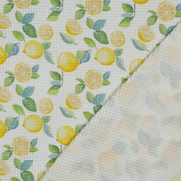 Waffelpiqué weiß Fresh Lemon – Baumwollstoff mit Aquarell Zitronen