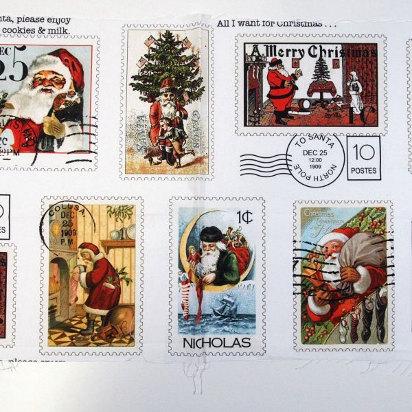 Baumwolle Weihnachten Vintage Maxi Briefmarken Santa - Riley Blake Nicholas